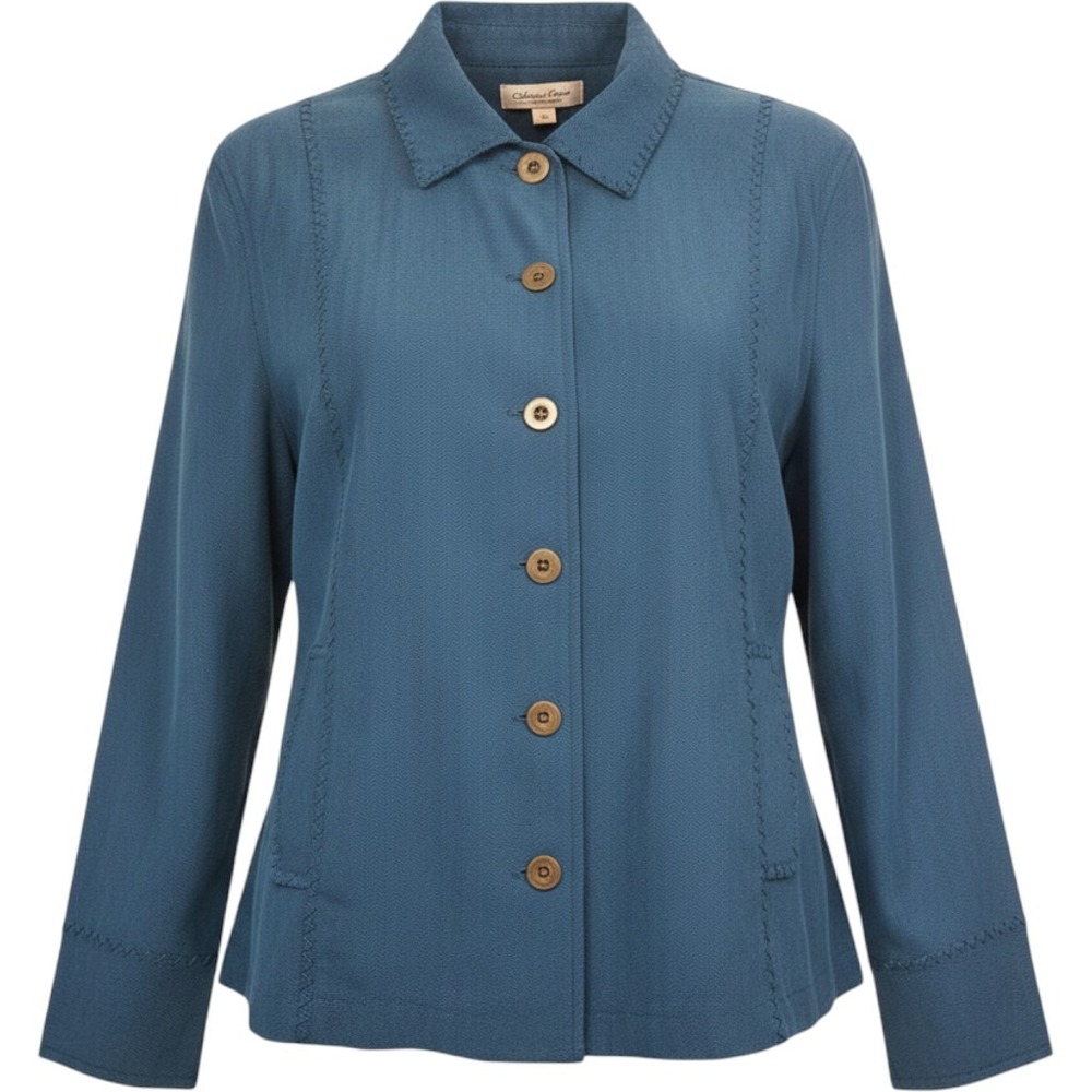 Coldwater Creek Jacket Womens 16 Teal Blue Herringbone Button Front Lined Casual